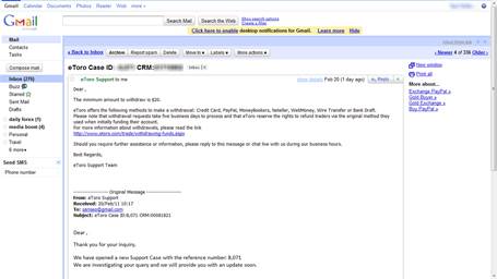 Email from eToro Customer Support