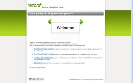 eToro's Message after downloading – helpful and unique