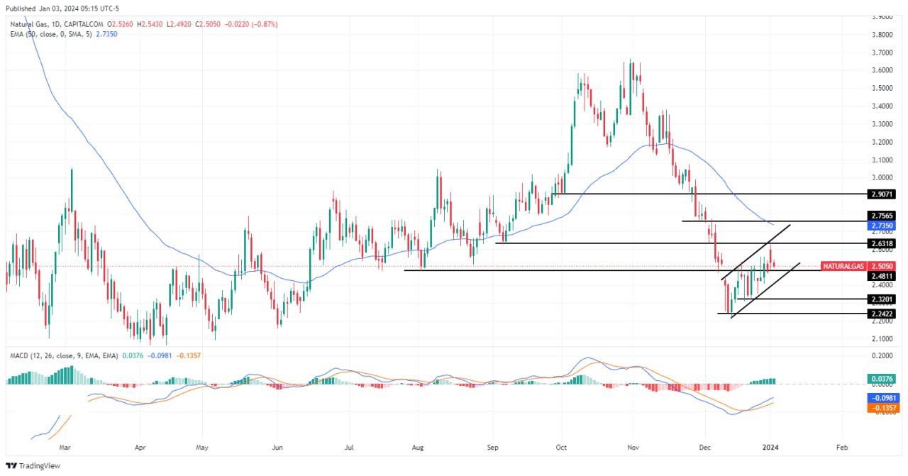 سعر الغاز الطبيعي على الإطار الزمني لليوم الواحد