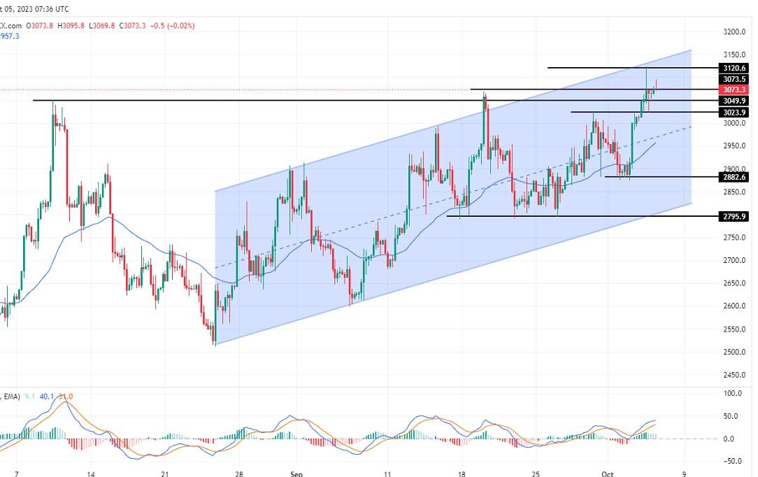 سعر الغاز الطبيعي على الإطار الزمني للأربع ساعات